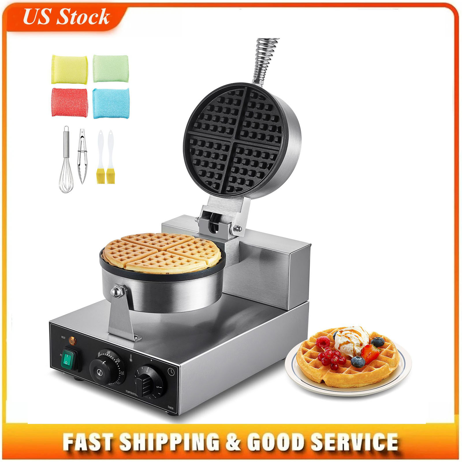 Waffle Iron Belgian - Profesjonalna gofrownica, okrągła maszyna do gofrów